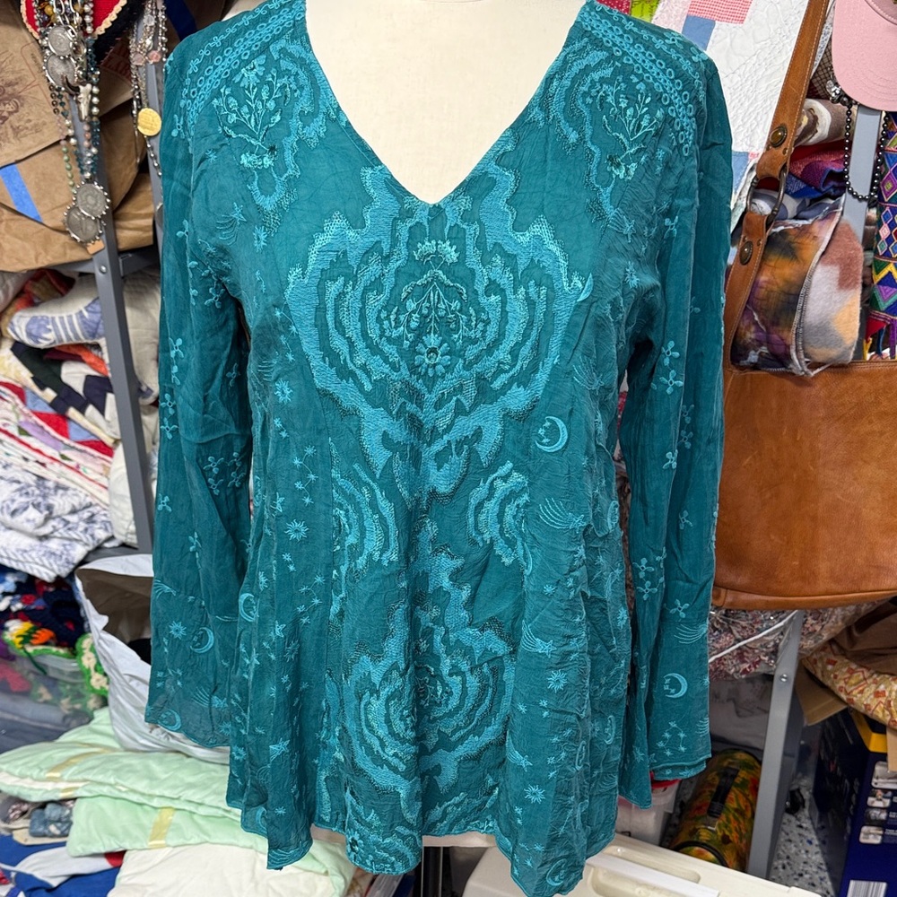 Johnny Was Teal Embroidered Women's Tunic